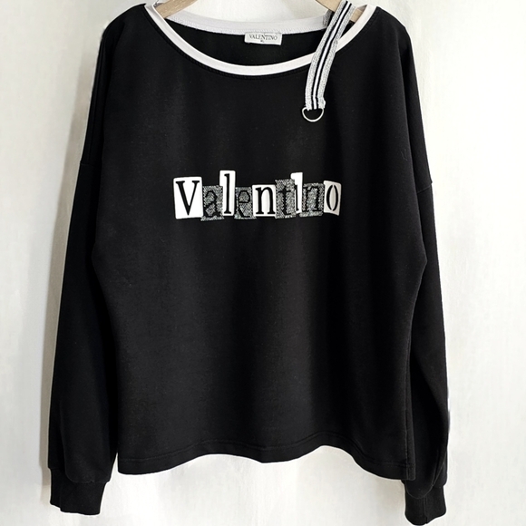 🇮🇹 Valentino Black & White Rhinestone Long Sleeve Top - Picture 3 of 16
